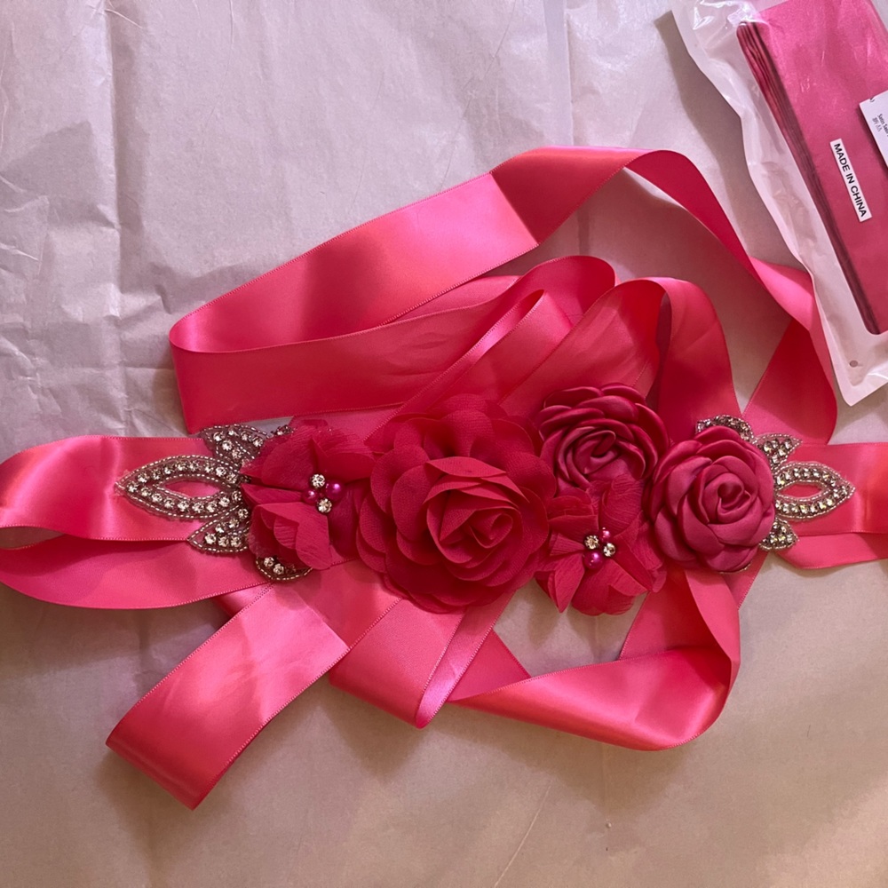 Set of two hot pink satin belts/sashes